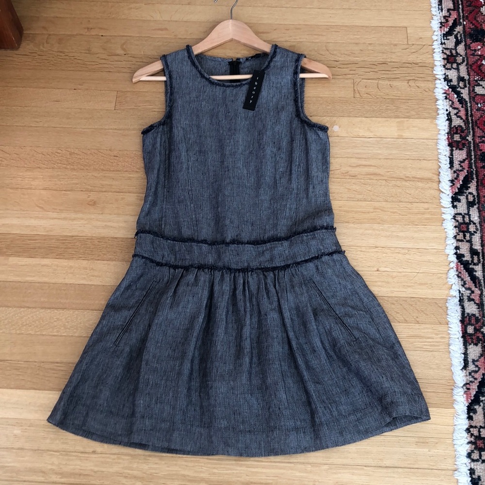 THEORY linen dress blue drop-waist dress size 4 NWT
